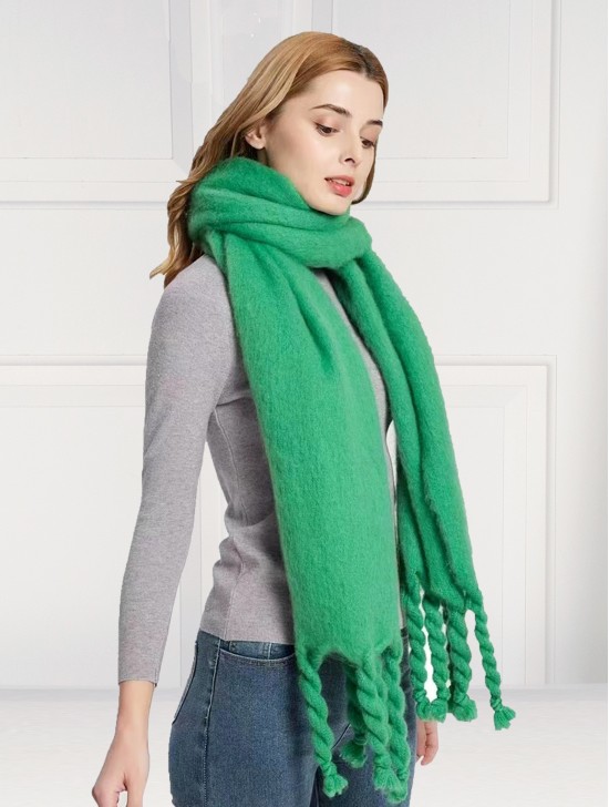 Solid Blanket Scarf W/ Twisted Tassels